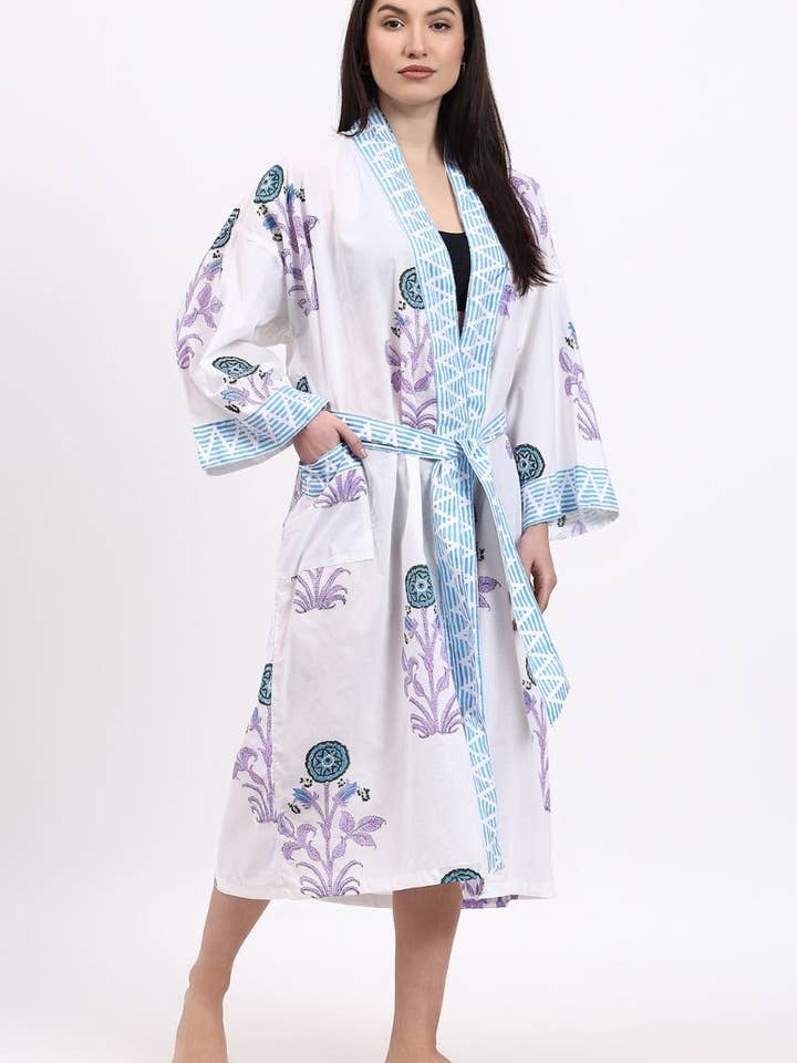 Cotton Kimono Robe - Aqua for wholesale by Hi Handmade