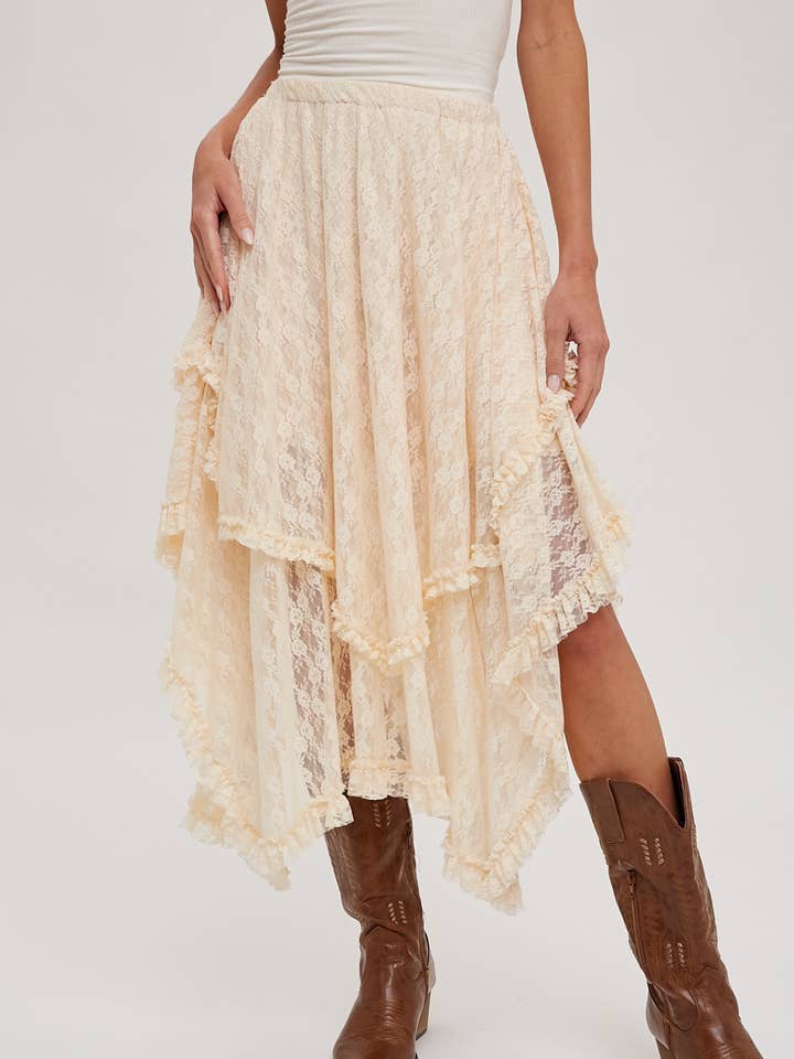 Bluivy - Wholesale Skirt - Women's - LACE TIER MIDI SKIRT