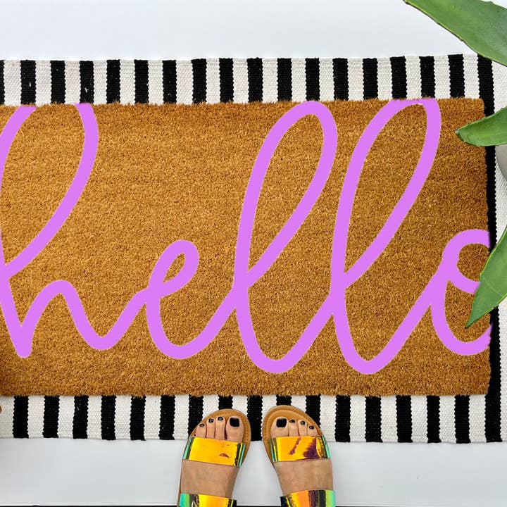 Hello Coir Doormat, size 18x30, outdoor welcome mat for wholesale by Cindy Hughes Design