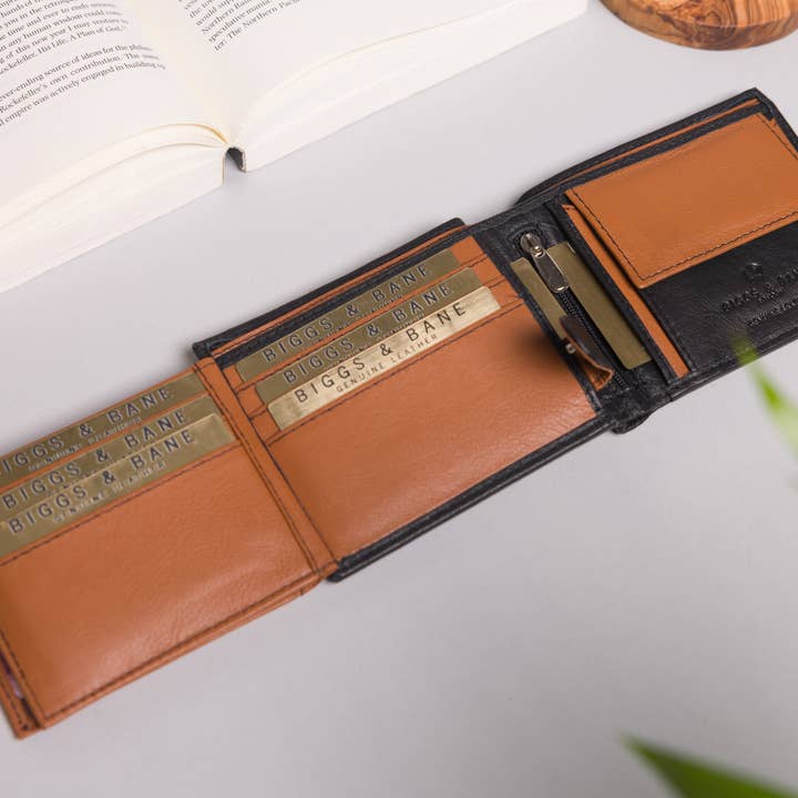 Redbrick β wholesale Wallet - Menβs β Biggs & Bane Large Capacity Men's Bifold Black & Tan Leather Wallet5