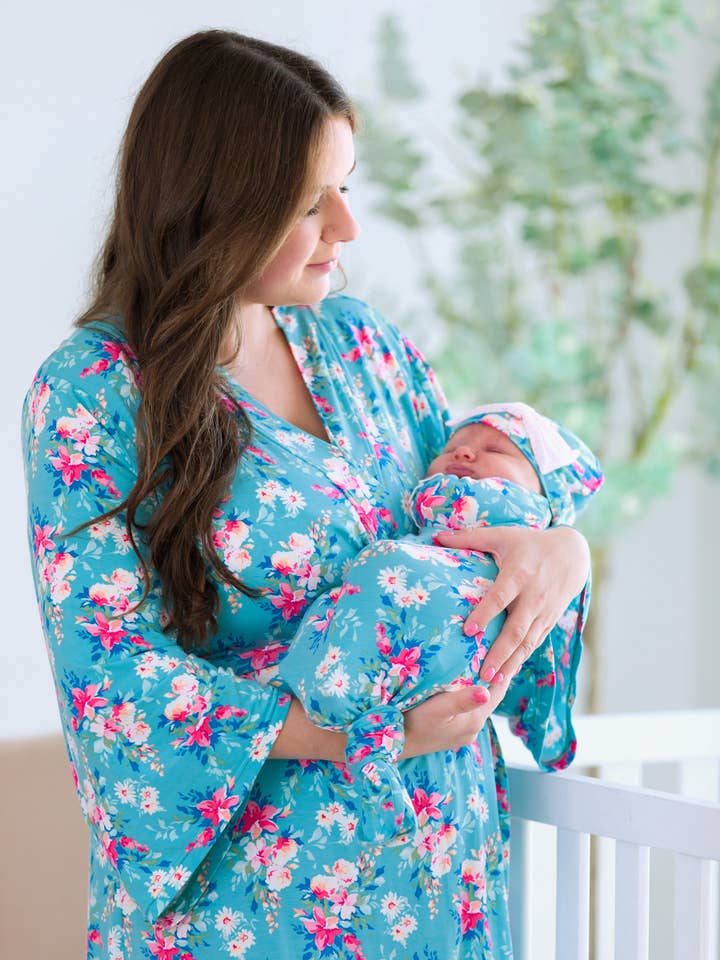 Blue Baby Girls Fancy Me Floral Bamboo Viscose Knotted Ruffle Gown & Hat Set
for wholesale on Faire