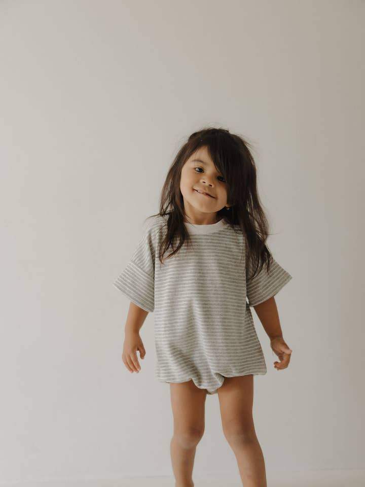 Forever French Baby - Wholesale Bodysuit (Non-Footed) - Baby - Terry T-Shirt Romper | Grey Stripe