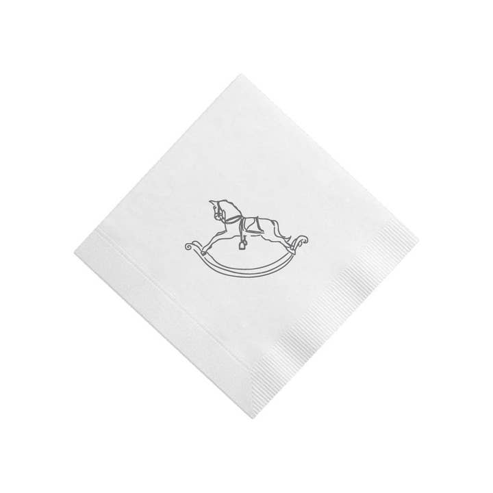 Gray Rocking Horse Foil Printed Cocktail Napkins, Set of 20 for wholesale by Kate Chambers Designs