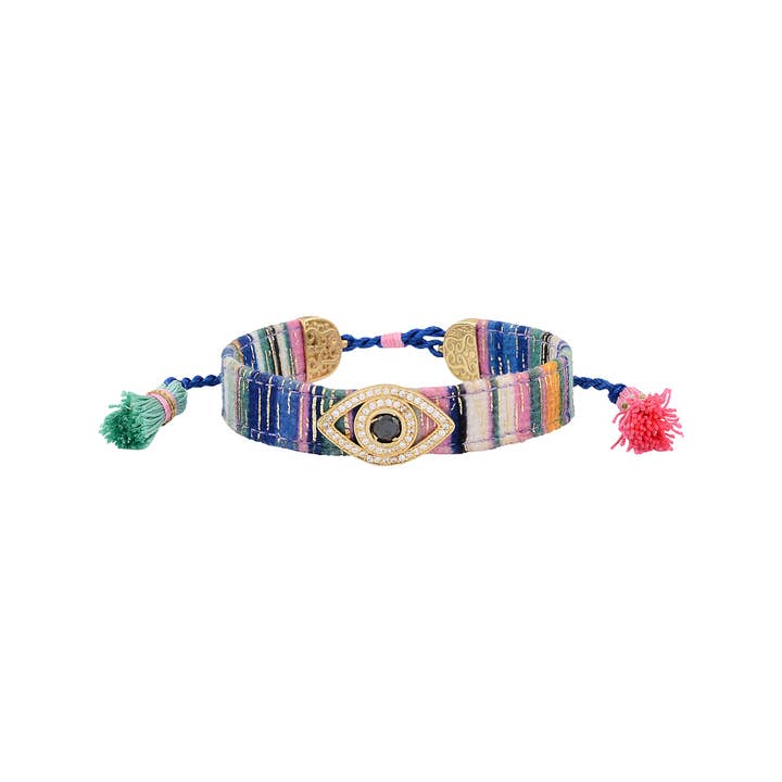 Pulsera de protección con borlas de múltiples cordones y forma de ojo para venta al por mayor de Inspirit Designs