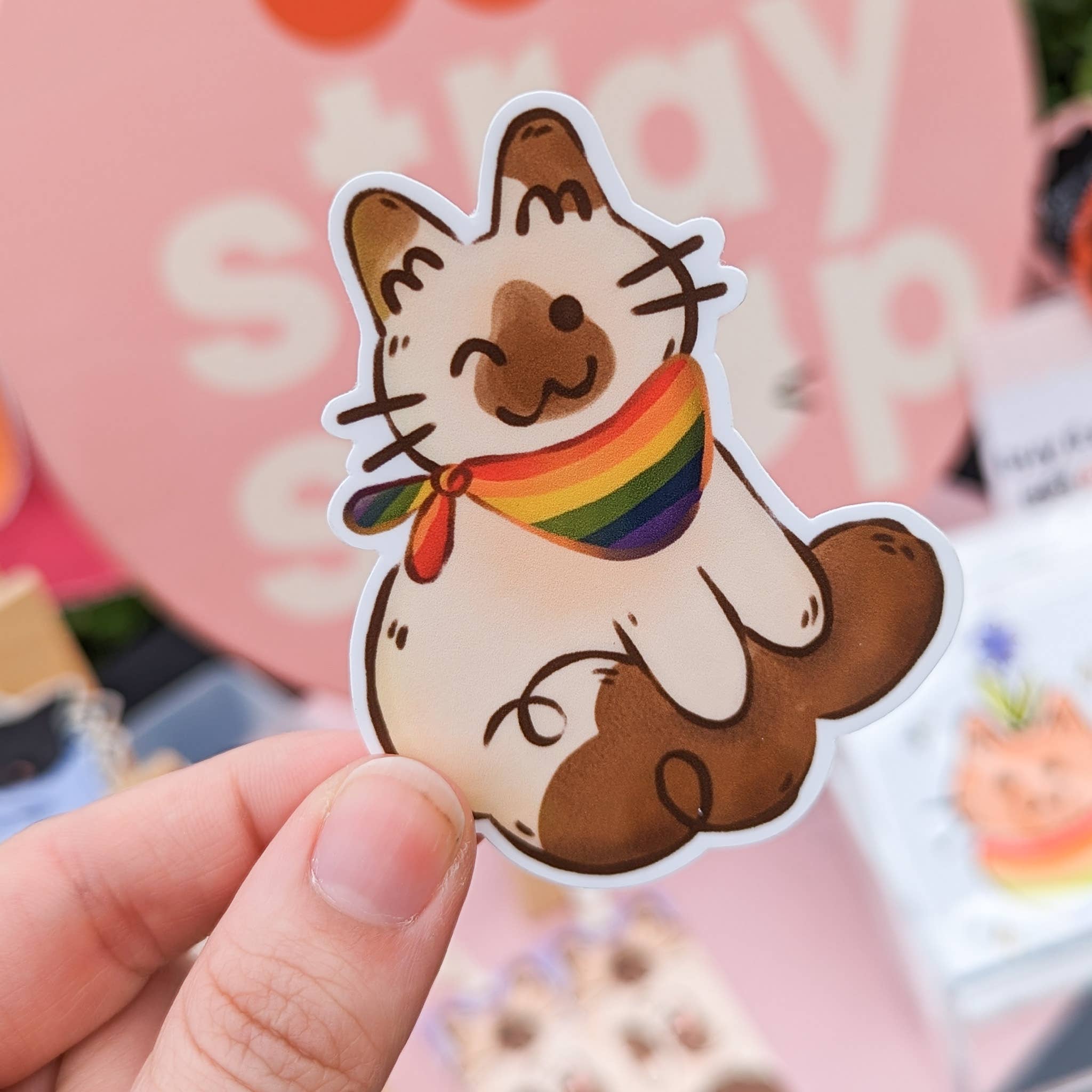 The Stray Shop - Wholesale Sticker - Rainbow Bandana Kitty Sticker3