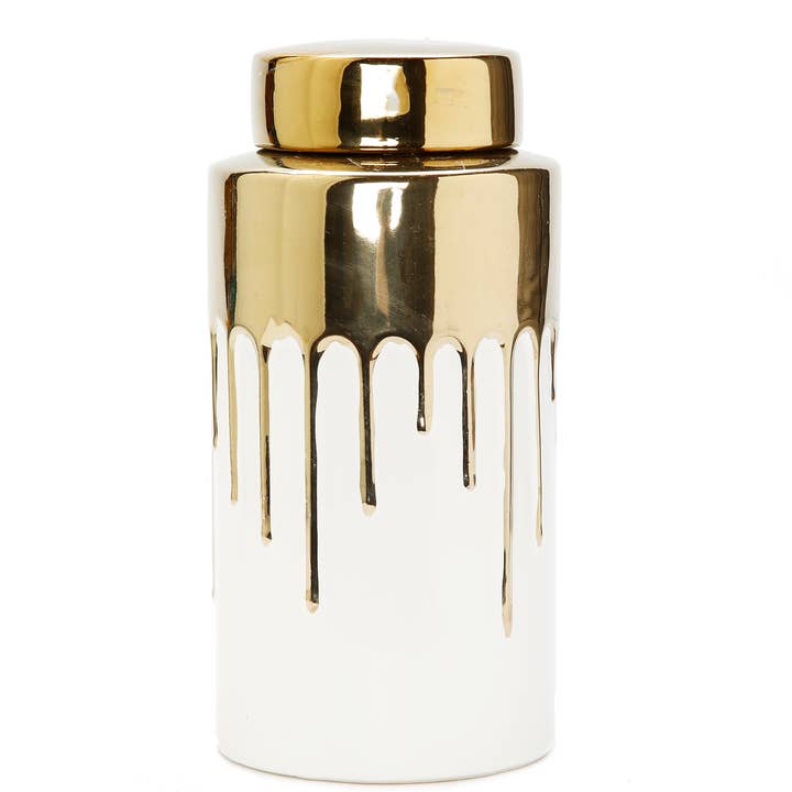 Tarro blanco alto con tapa dorada y diseño de goteo para venta al por mayor de VIVIENCE