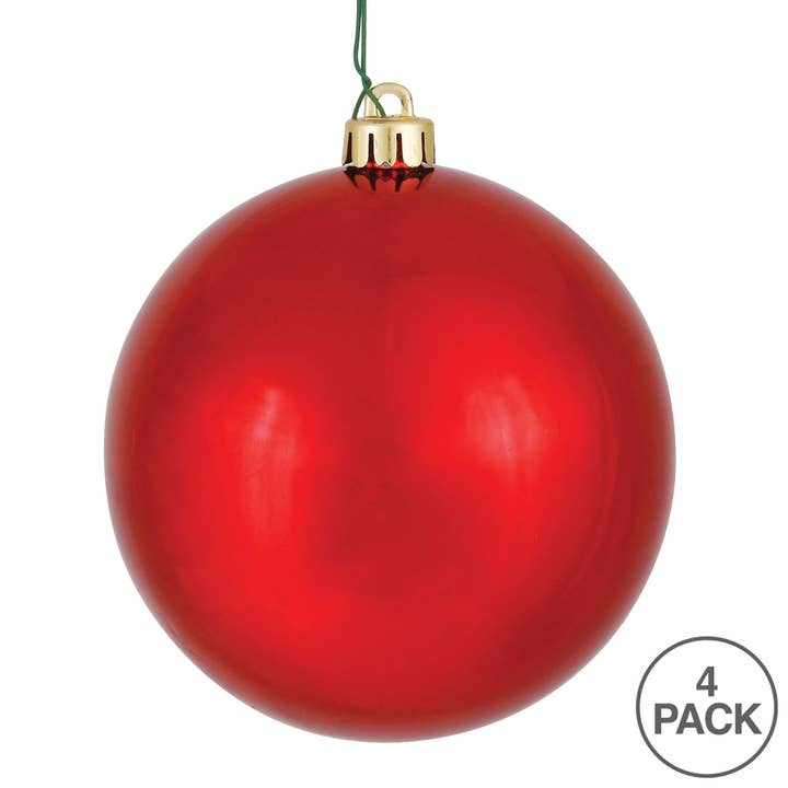 Vickerman 4.75" Red Shiny Ball Ornament, 4 per Bag for wholesale on Faire2