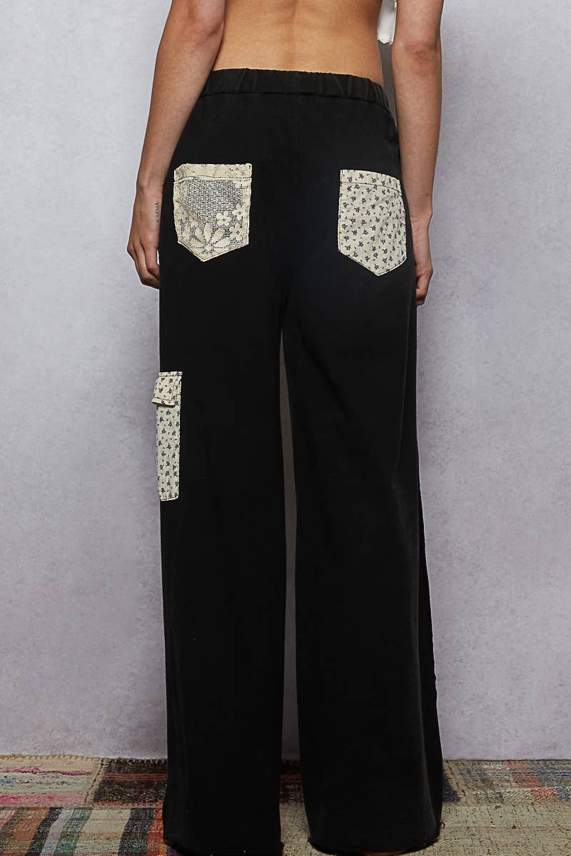 Pol Clothing - Wholesale Pants - Women's - French Terry Vintage Washing Star Patch Casual Wide Pants2