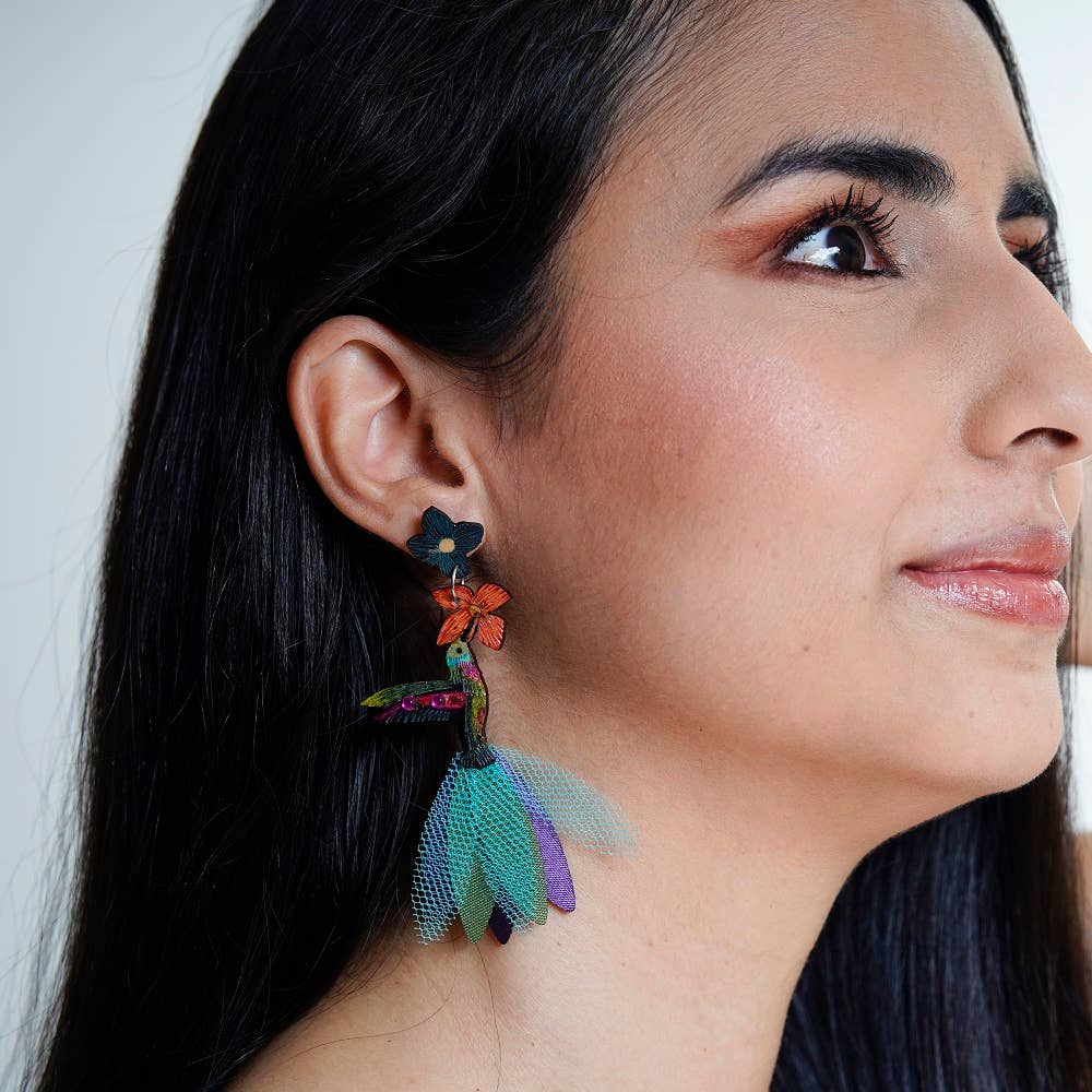 Tulia's Artisan Gallery - Wholesale Dangle Earrings - Hummingbird Earrings - Ruby-Throated LG1