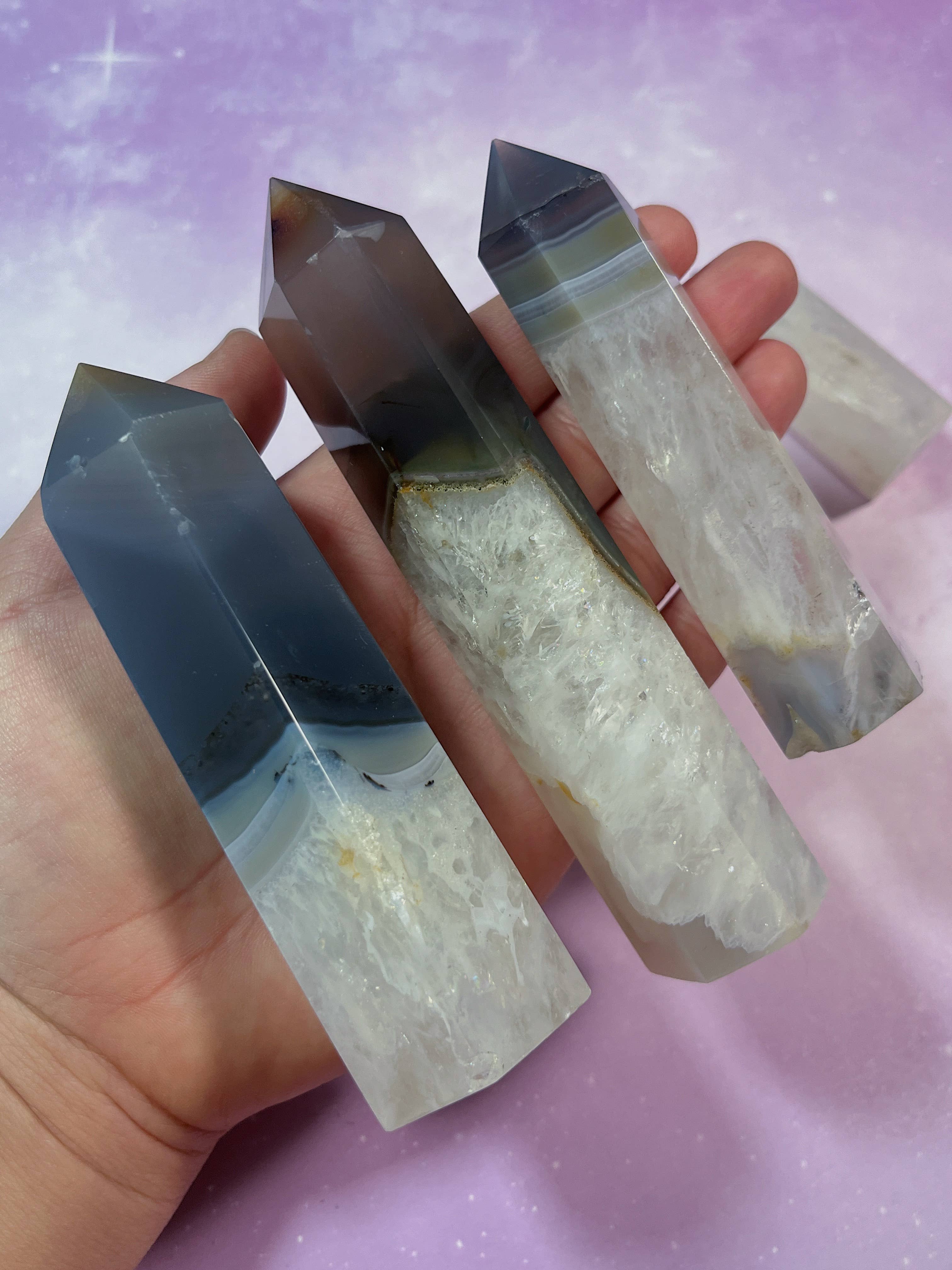 Mystical Moon Shop - Wholesale Spiritual Stone/Crystal - Banded Gray Agate Towers 4pcs Lot Wholesale3