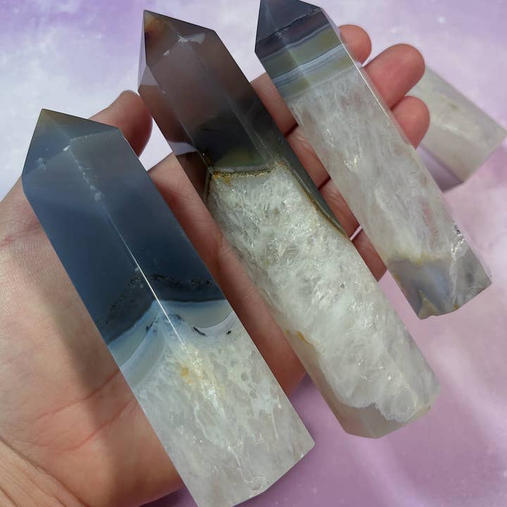 Mystical Moon Shop - Wholesale Spiritual Stone/Crystal - Banded Gray Agate Towers 4pcs Lot Wholesale3