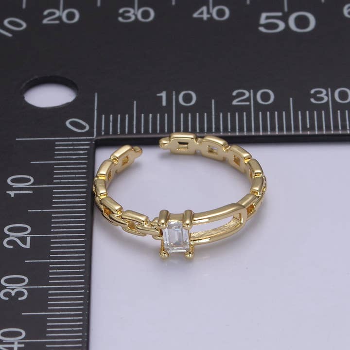 Aim Eternal - Wholesale Multi-Stone Ring - 24K Gold Filled Belt Buckle Ring in Gold & Silver, Minimalist Cable Link Chain Ring with CZ Crystal Cubic Zirconia, S-341