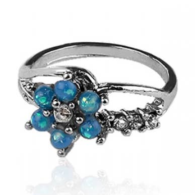 BLUE OPAL GEM FLOWER BRASS ALLOY RING for wholesale by CRAVE