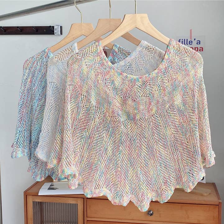 JC Sunny Fashion - Wholesale Capelet - Women's - JC063337-S Multicolor Chevron Hollow-Out Capelet3