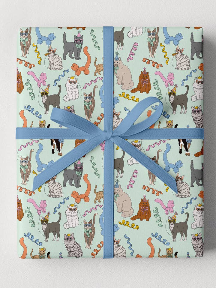 Birthday Cats Gift Wrap Rolls for wholesale by Illustrating Amy