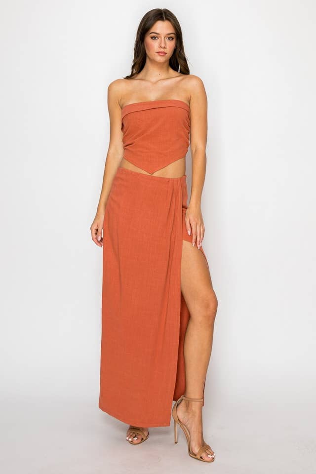 RUST TT6721 LINEN BLEND FOLDED TUBE TOP WITH BACK SMOCKING for wholesale on Faire