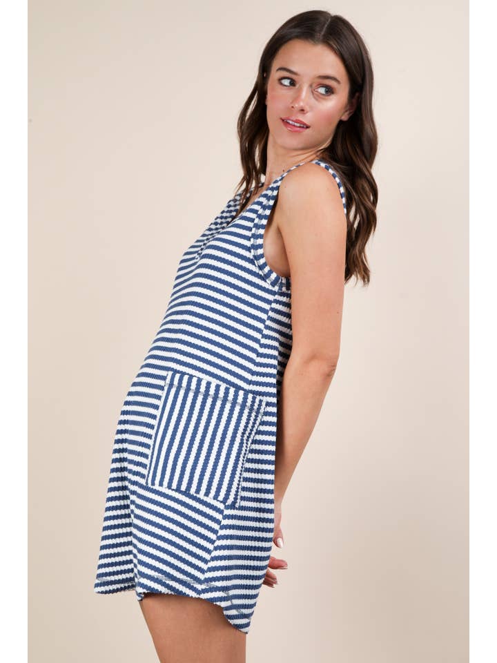 VERY J - Wholesale Romper - Women's - NP70744-Striped Knit Casual Comfy Romper