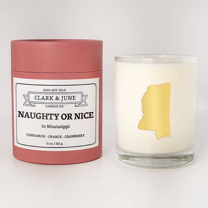 Clark & June Candle Co. - Wholesale Jar/Filled Candle - Naughty or Nice 11oz Soy Holiday Candle All States10