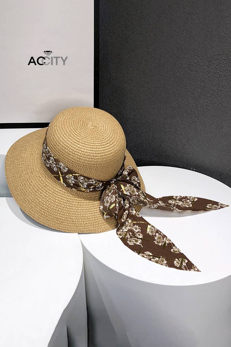 ACCITY - Wholesale Straw Hat - Women's - WIDE BRIM BOWKNOT  FASHION STRAW HAT_CWAH04665