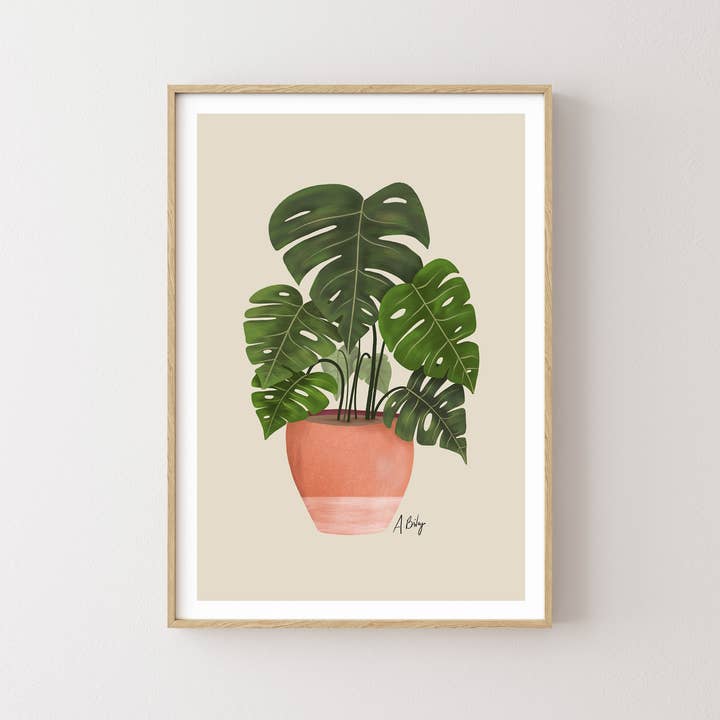 Monstera Monday - potted plant art print for wholesale by Annie Bailey Art