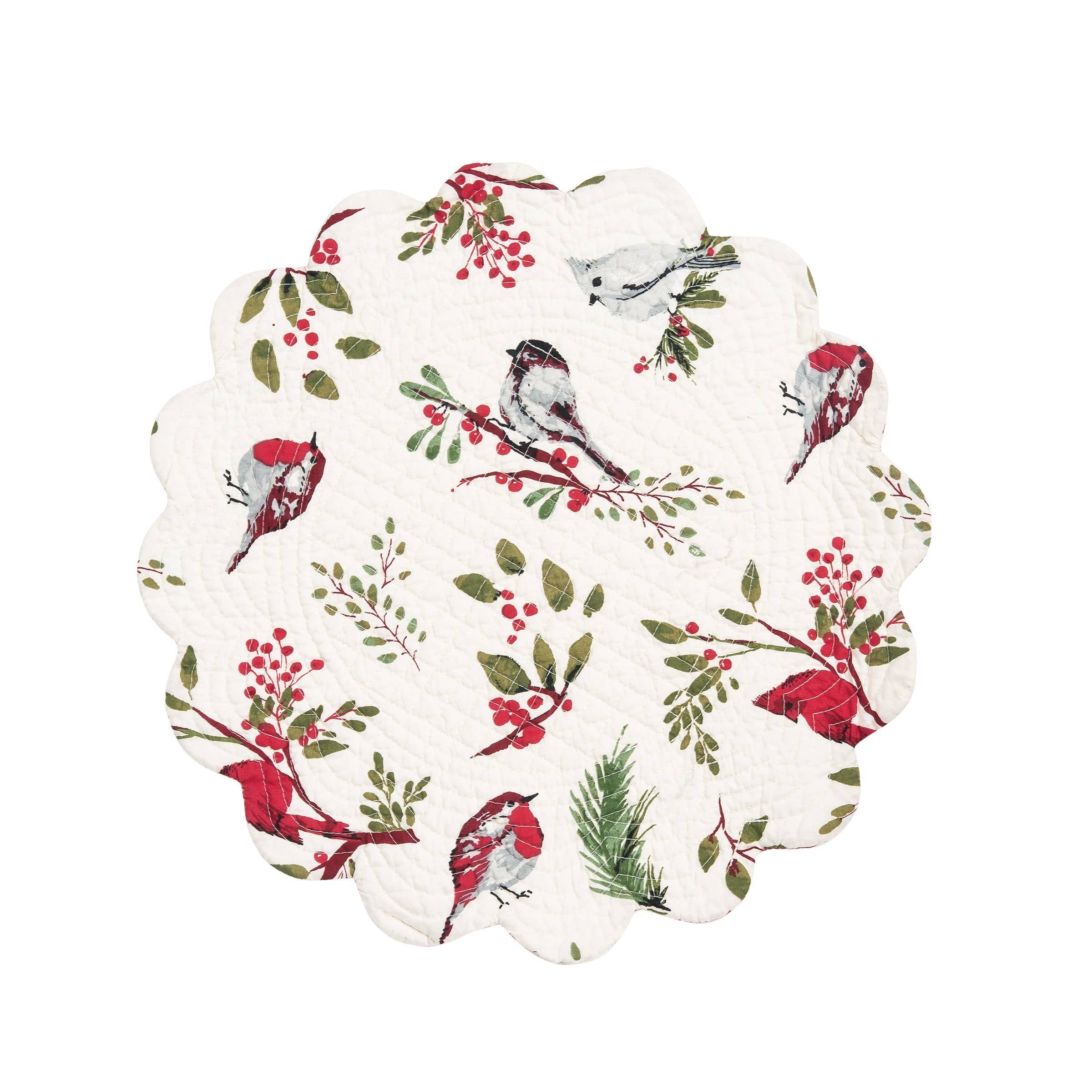 C&F Home - Wholesale Placemat - Christmas Sprig Birds Round Placemat1