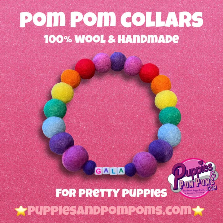 Puppies & Pom Poms - Vente Collier – chien - Collier pour chien personnalisé avec pompons colorés arc-en-ciel 2 cm5