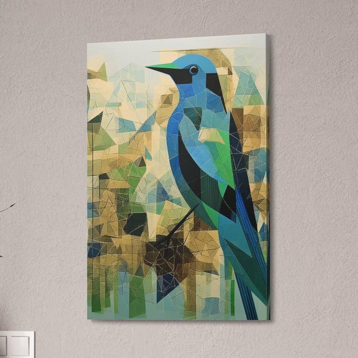 Abstract Mosaic Blue and Green Bird Wall Art for wholesale by Quixotic Caverns Trading Company