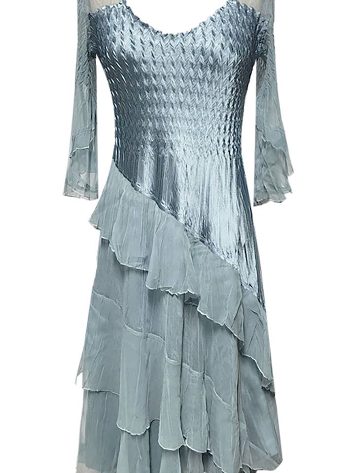 CAD22458SO - Tulip Sleeve Dress With Chiffon Diagonal Tiers for wholesale by Komarov