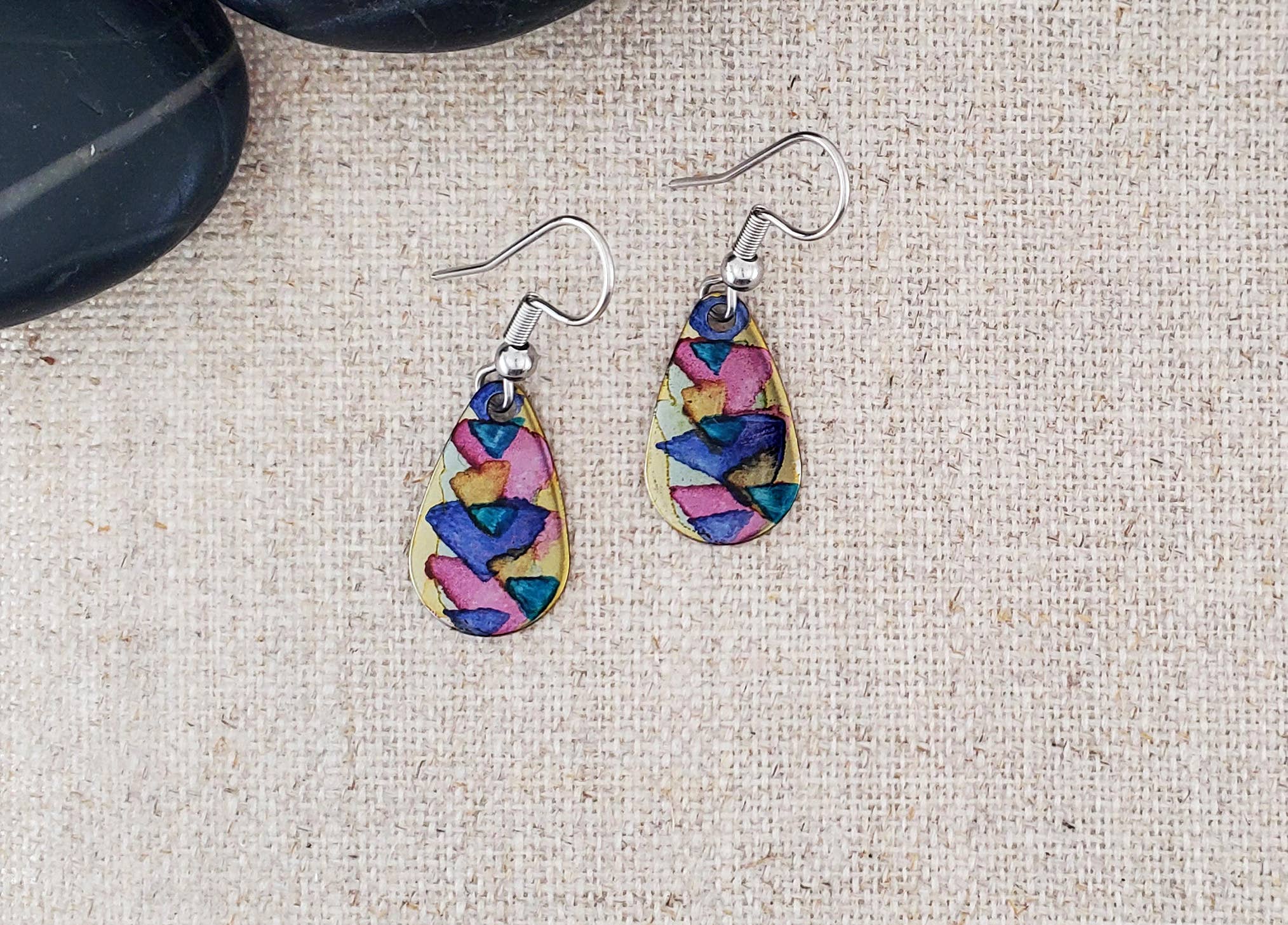 Covaly Artisan Jewelry - Wholesale Dangle Earrings - Alcohol Ink Stainless Steel Small Teardrop Earrings2