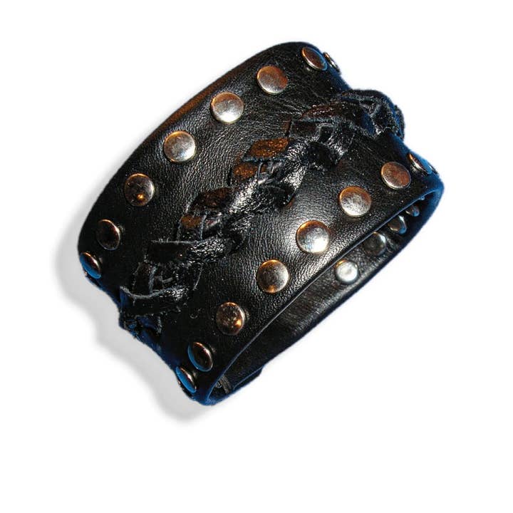 Leather cuff with studs, punk bracelet for wholesale by Piero Capecchi
