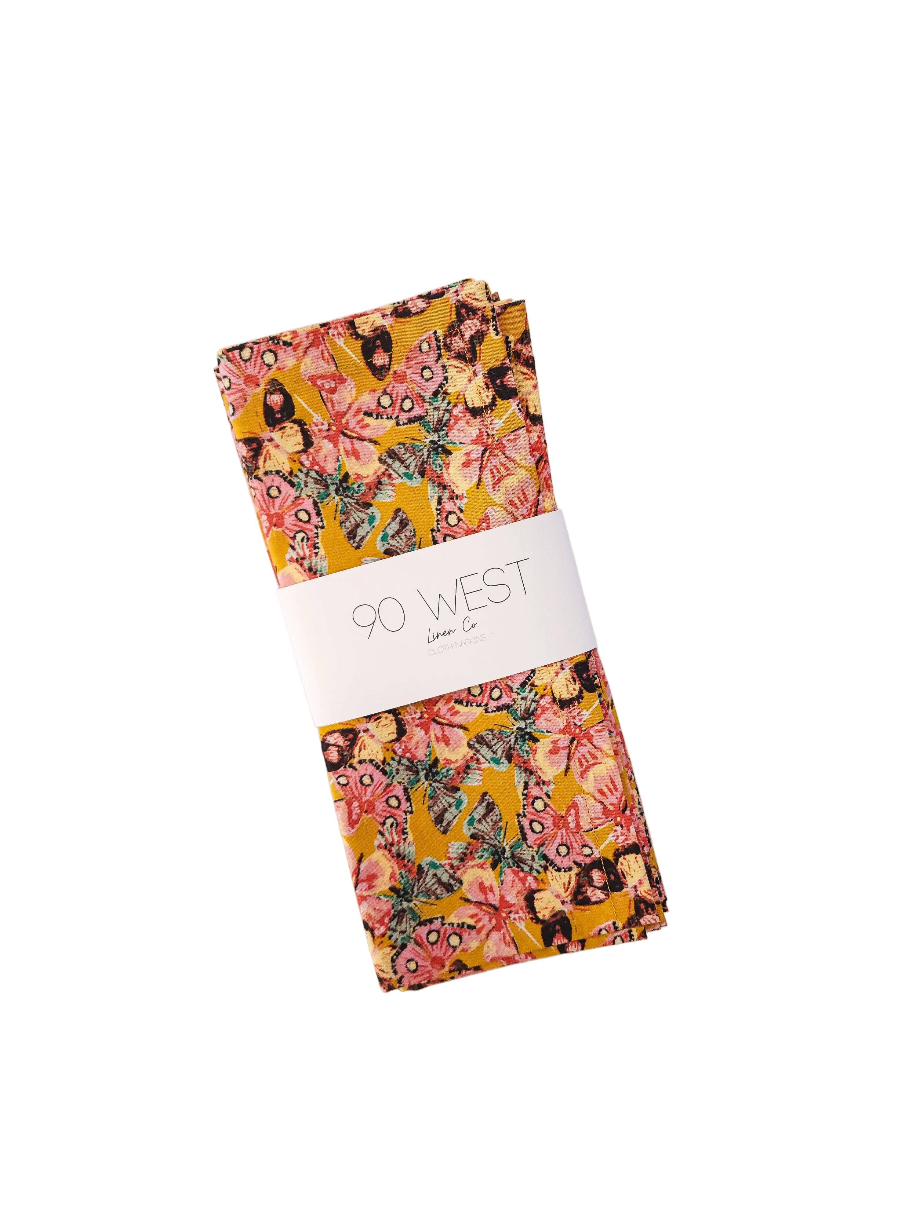 90 West Linen Co. - Wholesale Dinner & Cloth Napkin - Golden Butterfly Cloth Napkins, Set of 44