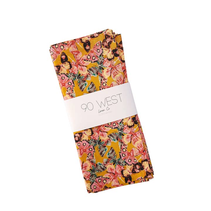 90 West Linen Co. - Wholesale Dinner & Cloth Napkin - Golden Butterfly Cloth Napkins, Set of 44