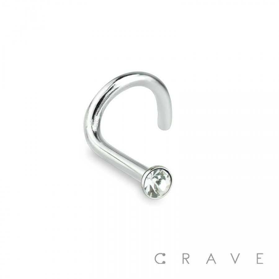 CRAVE - Wholesale Nose Ring - 316L SURGICAL STEEL 18GA NOSE SCREW FISH HOOK WITH GEM4