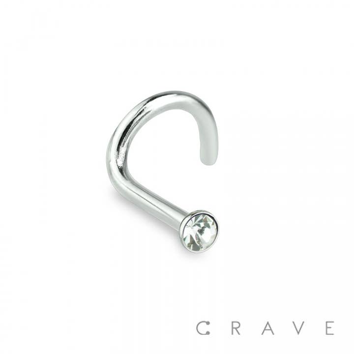 CRAVE - Wholesale Nose Ring - 316L SURGICAL STEEL 18GA NOSE SCREW FISH HOOK WITH GEM4