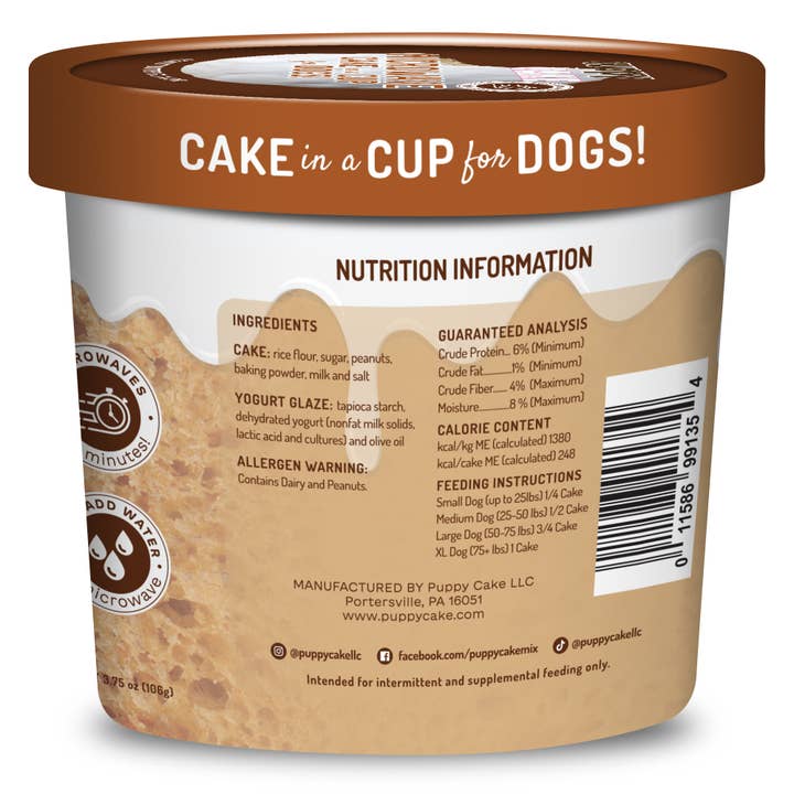 Puppy Cake LLC - Wholesale Pet Treats - Dog - Cuppy Cake - Microwave Dog Birthday Cake in A Cup - Peanut