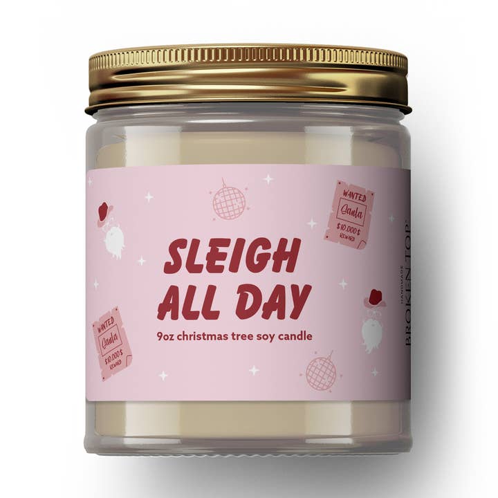 Candela di soia da 9oz "Sleigh All Day" per la vendita all'ingrosso da parte di Austy Lou by Broken Top Brands