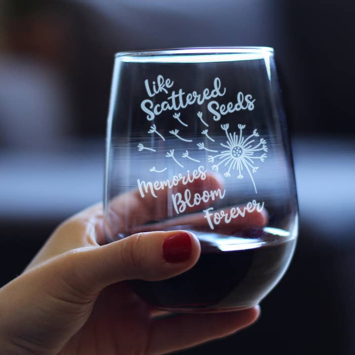 bevvee - Wholesale Wine Glass - Scattered Seeds Dandelion - Stemless Wine Glass - Sympathy