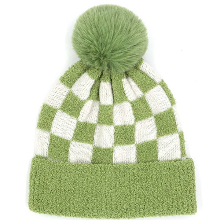 anbfashion - Wholesale Beanie - Women's - CHECKERED POM POM BEANIE MH-01384