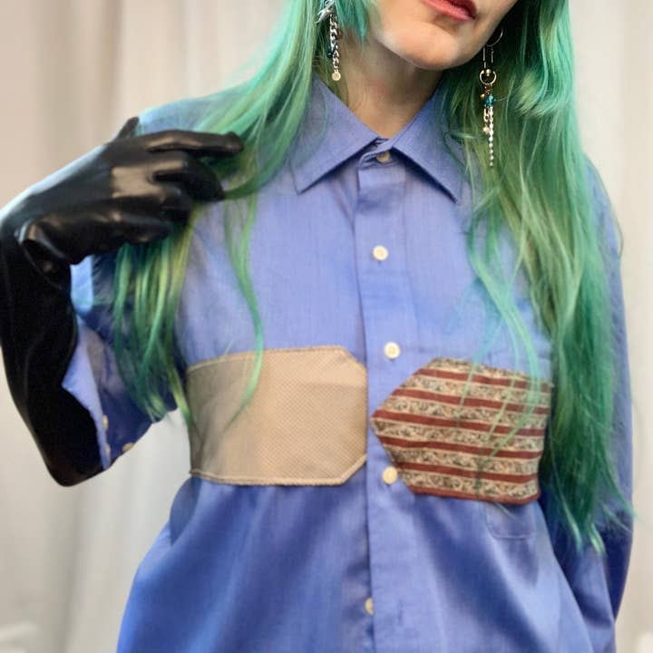 Custom upcycled necktie button down for wholesale by Shop Journal Vintage