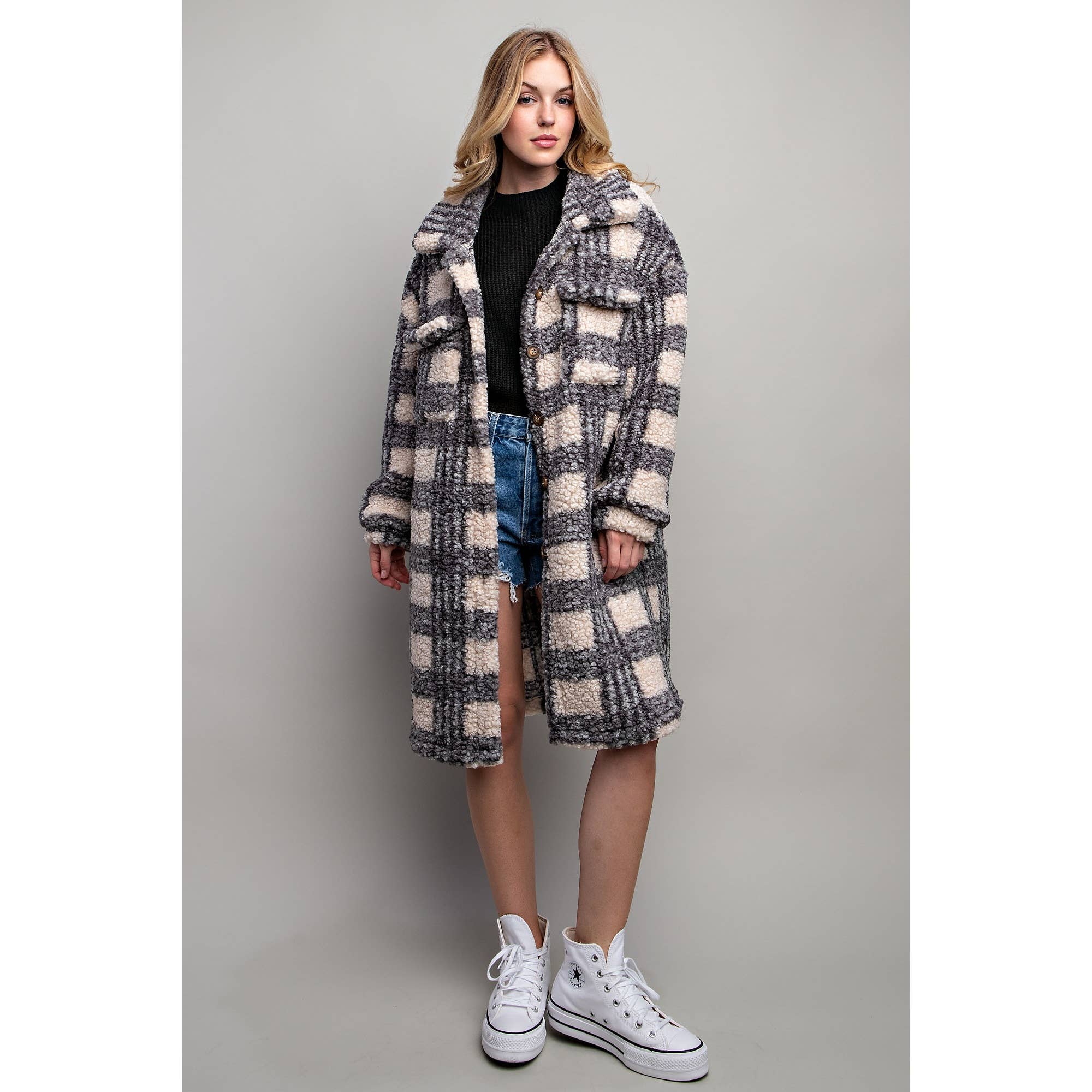 Sweet Generis – Engroshandel Jakke - Dame – PLAID TEDDY OVERSIZE JAKKE25