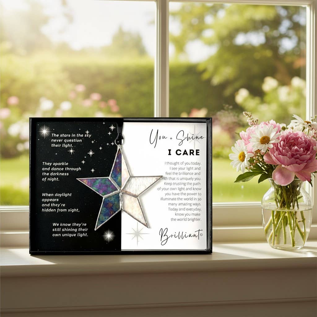 The Grandparent Gift Co. Inc. - Wholesale Keepsake Coin/Token - You + Shine: I Care Handmade Stained Glass Star 77051
