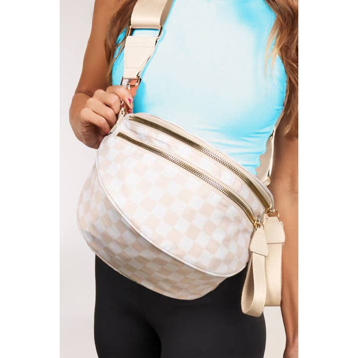 LA Society - Wholesale Crossbody Bag - Women's - Checkered Print Wide Strap Large Crossbody Bag