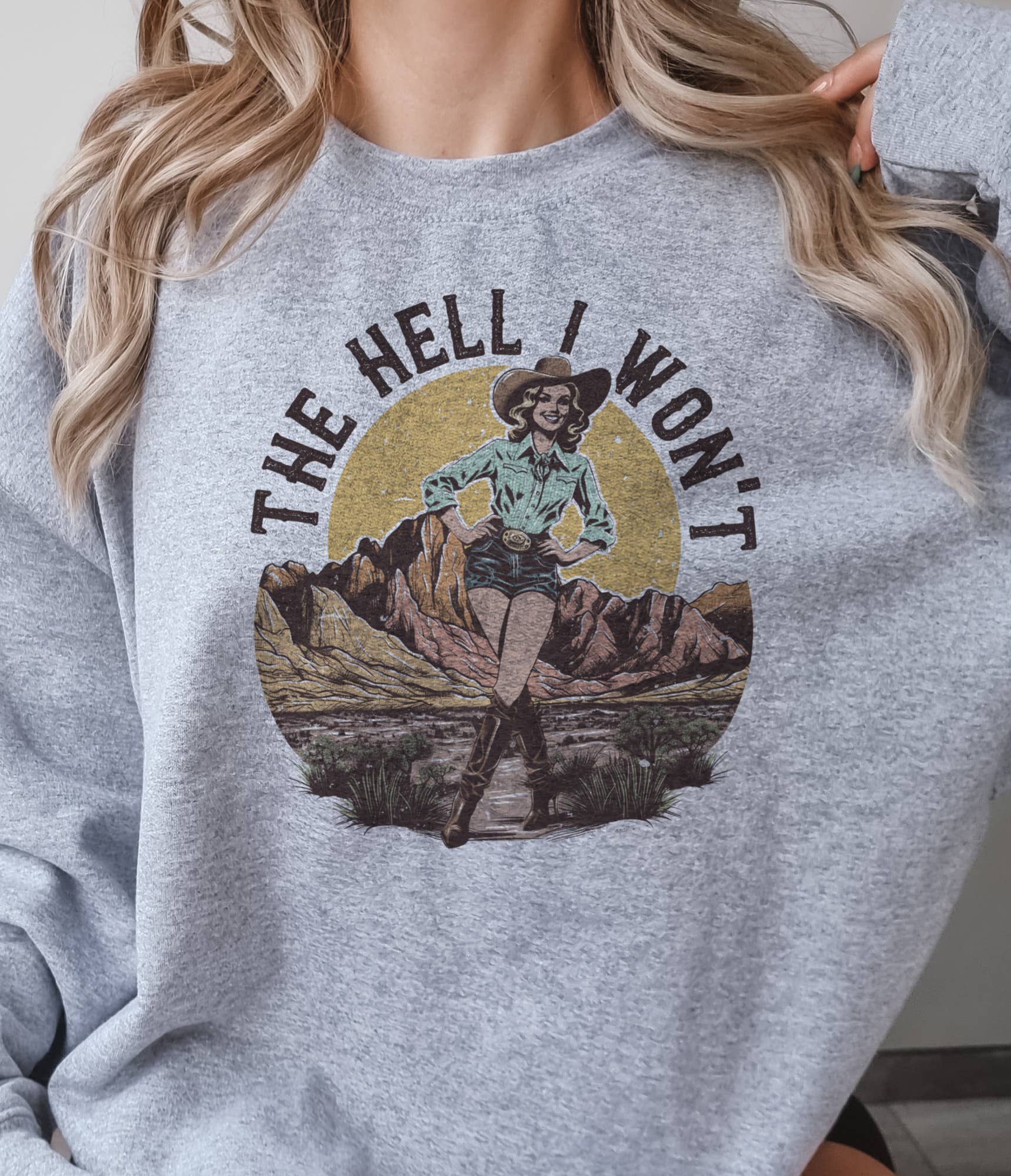Par.tees by Party On! - Wholesale Graphic Sweatshirt - Women's - Retro Western The Hell I Won't Country Graphic Sweatshirt3