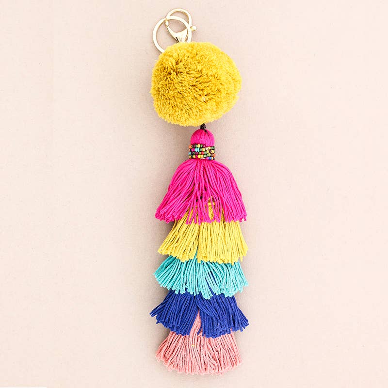 Sonata - Wholesale Keychain - Women's - Ethnic Keychain Pompon Tassels Five Layers2