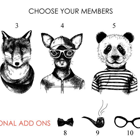 The Artisan Gift Co. - Wholesale Art print - FAMILY Name Personalised Hipster Animal Print1