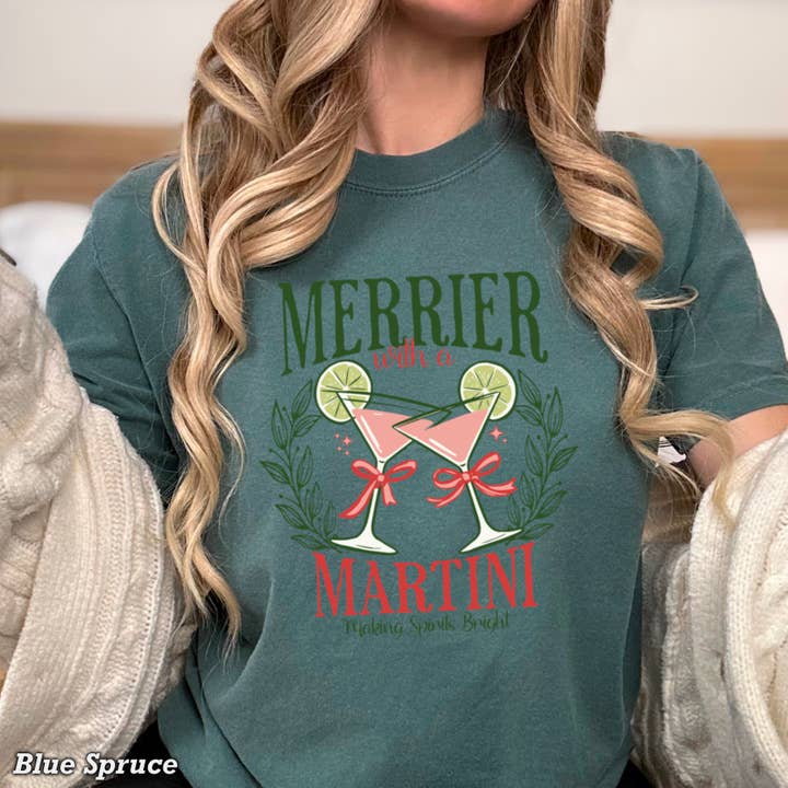 Shoppe SHC - Wholesale T-shirt (graphic) – women's - Merrier Martini Christmas Graphic Tee | Comfort Color16