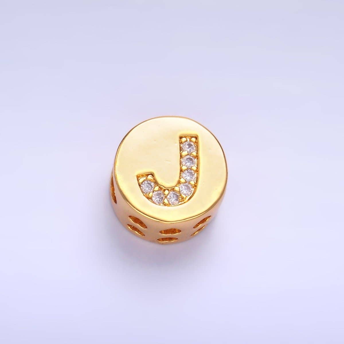 Aim Eternal - Wholesale Beads - 24K Gold Filled Alphabet Letter Micro Paved CZ Round Bead | A1526 - A15389