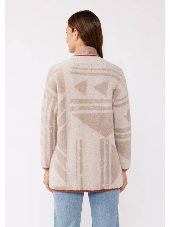 Oatmeal Natural Tribal Shawl Collar Cardigan for wholesale on Faire3