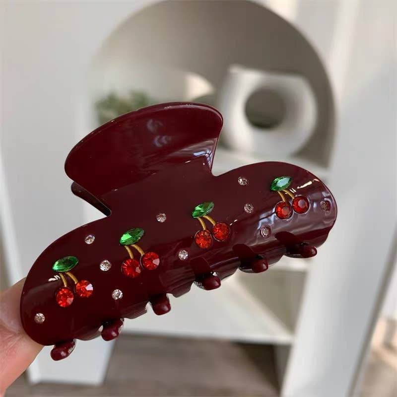 LadyJuneAccessories - Wholesale Hair Clip - Women's - Cherry Crystal Hair Claw Clip – Available in 3 colors3