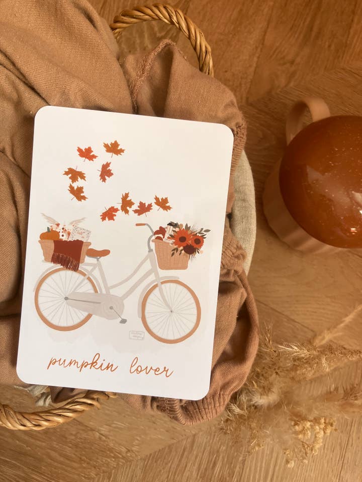 Pumpkin Lover-kort, mitt höstcykelkort för wholesale av Milina Designs